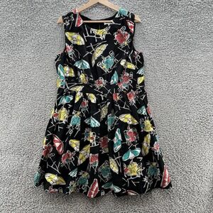 Emily and Fin Dress Womens 1X Black‎ Street Cafe Print Retro Fit Flare Pockets